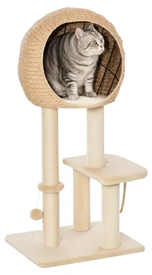 Obrázek produktu pro PawHut, kočičí strom, 100 cm, škrábací strom s pelíškem, sisal, měkký plyš, béžová barva