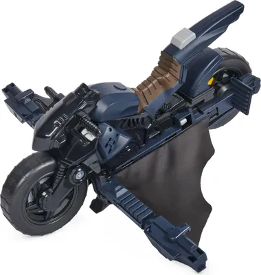 Produktbild von Spin Master Batcycle Spielzeugmotorrad, Kunststoff, Schwarz/Blau, ca. 36 x 16 x 13 cm, 2-in-1 Transformation zum Gleiter mit Knopfdruck, für 30 cm Batman-Actionfiguren, ab 3 J.