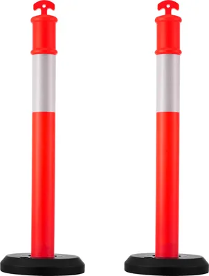 Obrázok produktu pre SucceBuy sada 2 výstražných stĺpikov (114 cm) s vyplniteľným podstavcom a reflexnými pásmi, výstražné stĺpiky na staveniská, parkoviská a zábrany na kontrolu davu, červená farba
