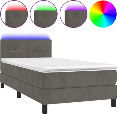 Produktbild von Boxspringbett mit Matratze & LED Dunkelgrau 90x200 cm Samt