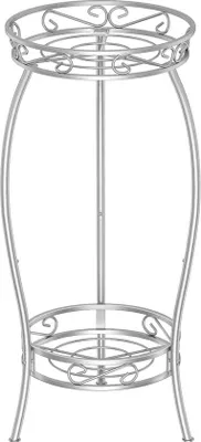 Produktbild von Metallene Blumenständer, 69 cm Blumenständer, 2-lagiger Blumentopfständer, Blumenteller für Innen- und Außenbereich (Silber)