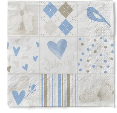 Produktbild von Sovie HOME Serviette Baby in Blau-Weiß aus Tissue 33 x 33 cm, 20 Stück - Taufe Baby-Shower