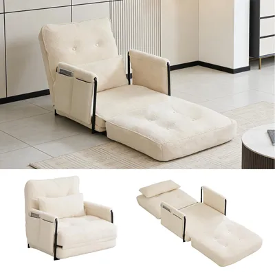 Produktbild von Schlafsofa 3-in-1 Schlafsessel mit Bettfunktion,5-fach verstellbare Rückenlehne mit Armlehnen & Seitentaschen, platzsparender Schlafsessel,Beige