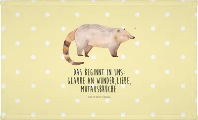 Produktbild von Mr. & Mrs. Panda 50 x 100 Handtuch Nasenbaer - Gelb Pastell - Geschenk, Flauschtuch, Nasenbären, gesichtshandtuch, gesichtstuch, Baumwollhandtuch, Lustige Sprüche, 50x100