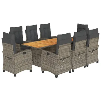 Produktbild von vidaXL 9-tlg. Garten-Essgruppe mit Kissen Grau Poly Rattan