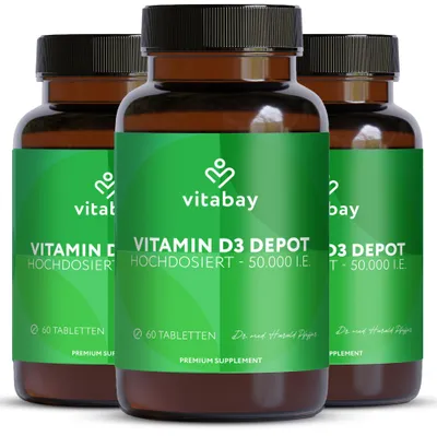 Produktbild von Vitabay Vitamin D3 Hochdosiert 50.000 I.E. - 240 Vegane Vitamin D Tabletten als Depot - Labor