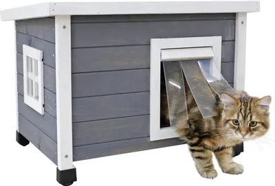Produktbild von Kerbl - Katzenhaus Rustica aus Holz, Grau/Weiß, 57 x 45 x 43 cm