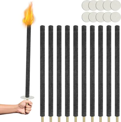 Produktbild von ROSEJANE Wachsfackeln für draußen, 100 Min. Brenndauer, 72 cm lange Fackeln aus natürlichem Wachs mit Handschutz & Holzgriff, Gartenfackeln für Kinder, Garten, Wanderung, Party & Lagerfeuer, 25 Stück