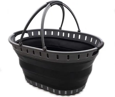 Immagine prodotto di Cesto portabiancheria in plastica, pieghevole, trasportabile, salvaspazio (grigio/nero)