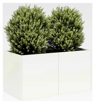 Produktbild von Weißer Pflanzkübel Hochbeet aus kaltgewalztem Stahl 80x40x40 cm für Garten, Balkon und Terrasse mit offenem Boden und stabiler Konstruktion