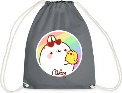 Produktbild von Spreadshirt Molang Piu Piu Regenbogen Turnbeutel, One size, Grau