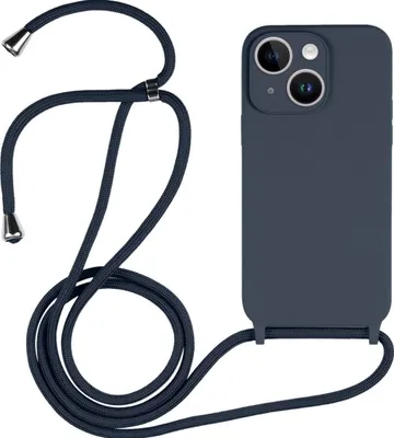 Produktbild von Mobigear Lanyard iPhone 14 Silikon Handykette - Dunkelblau