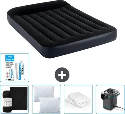 Produktbild von Luftmatratze - Zweifelbett - 137 x 191 x 25 cm - Dunkelblau - Mit Schutzdecken - Kissen - Pumpe - Reparaturset und Kissenbeschützer