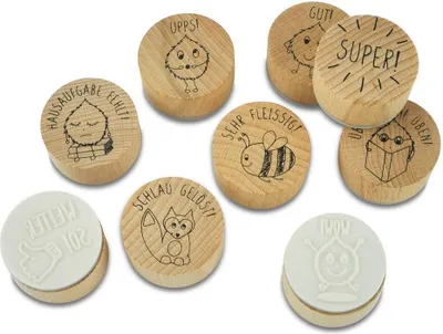 Produktbild von Meyco Holz Stempelset 9tlg "Lehrerstempel" - ø 43mm