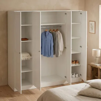 Produktbild von Großer Kleiderschrank Presidenti, Schlafzimmermöbel, Schrank, Garderobe, 196x62 h200 cm, Weiß