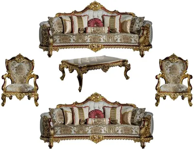 Produktbild von Casa Padrino Luxus Barock Wohnzimmer Set Grau / Rot / Gold - 2 Sofas & 2 Sessel & 1 Couchtisch - Wohnzimmer Möbel im Barockstil - Edel & Prunkvoll
