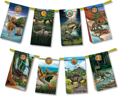 Produktbild von GKA XL Adventskalender T-Rex für Kinder zum Selbstbefüllen 24 große Papiertüten mit 24 Sticker und 4 m Satinband TapirElla von Lutz Mauder