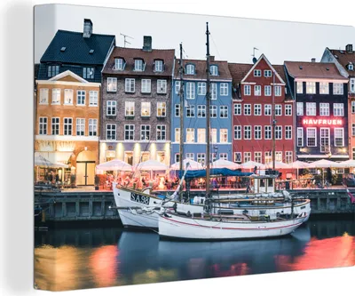 Produktbild von OneMillionCanvasses® - Leinwandbilder - 150x100 cm, Kopenhagen - Dänemark - Hafen, Wandbilder Kunstdruck Wanddekoration