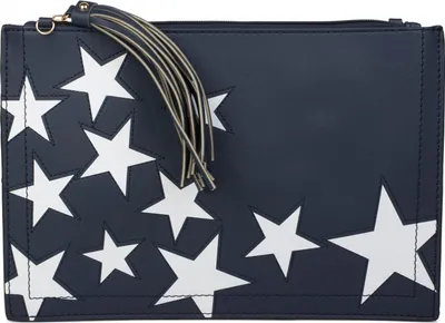 Produktbild von styleBREAKER Clutch mit Sterne Muster, Quasten Anhänger am Reißverschluss, Handschlaufe und Umhängegurt, Damen 02012075