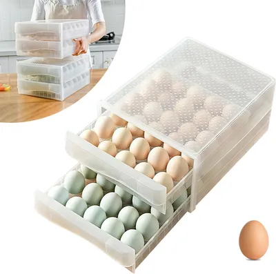 Obrázek produktu pro 60 otvorů Box na vejce 2 vrstvy Kontejner na vejce Průhledný úložný box Chladnička na vejce Zásuvka na vejce Nosič vajec