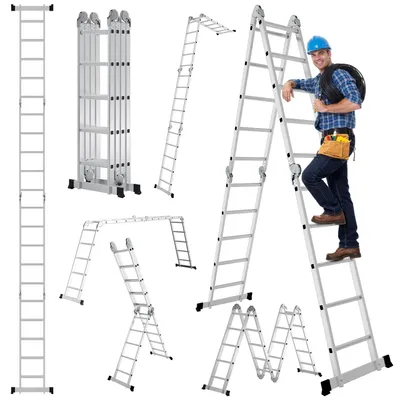 Produktbild von Eikuavons Aluminium Gelenkleiter 4x5 Stufen, Vielzweckleiter klappbar, Haushaltsleiter, Silber, 150 kg