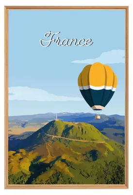Image de Tableau mural encadré illustration montgolfière 65x97 cm, Tableau mural moderne pour décoration intérieure