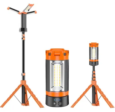 Produktbild von LED Campinglampe mit Stativ 9000mAh, Wiederaufladbar, 3 Lampenköpfe, Dimmbar, Magnetisch für Outdoor
