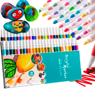 Produktbild von Acrylmarker Textilmarker Marker Set 48 Farben wasserfest für Stoff Stein Holz Glas Keramik DIY Malen Basteln