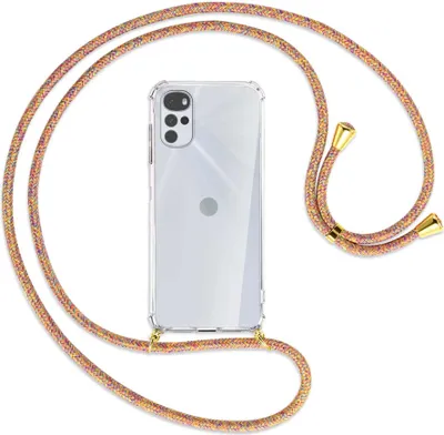 Produktbild von Handykette Backcover-Schutzhülle mit Band (Metall goldfarben) für Motorola Moto G22 4G - Rainbow