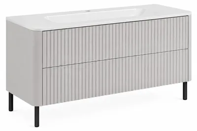 Obrázek produktu pro Skříňka do koupelny, bílá, s umyvadlem, nožičky černé, rozměry 120,7 x 44,4 x 64,9 cm