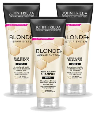 Imagen del producto de 3 champús John Frieda Blonde+ Repair, fortalecedores del cabello, de 250 ml cada uno. Paquete de 3 unidades