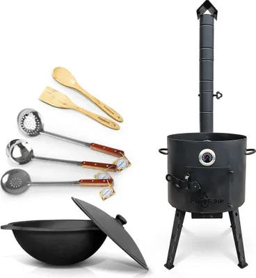 Produktbild von Set - Feuerofen - KasanoFF, 12 Liter, Ø 40 cm, Thermometer, Gusseisenkasan, runder Boden, Ø 42,5 cm, 12 l, Schaumlöffel: 2 Stk., Schöpfkelle, Spatel,L