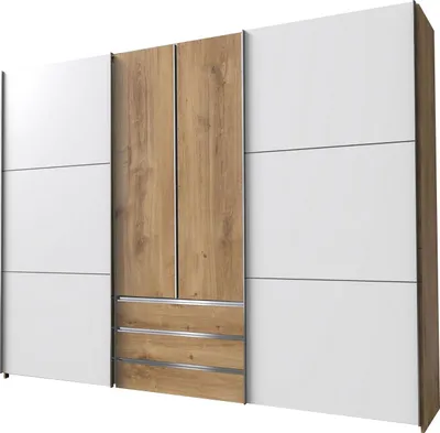 Produktbild von Dreh-/Schwebetürenschrank Magie Kleiderschrank Ausführung wählbar,Plankeneiche / weiß,300x65x216cm
