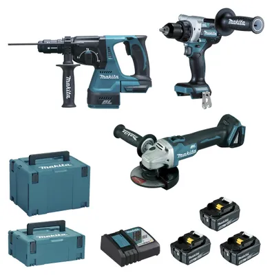 Productafbeelding van Makita combi-set 18V DLX3202TJ (DHP492, DGA506, DHR243) met 3x 5,0Ah accu's en 2 opladers