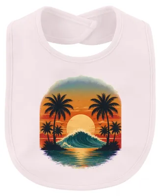 Produktbild von Retro Sonnenuntergang Palmen Welle Surfen Strand Urlaub Hawaii Baby Lätzchen, Pink