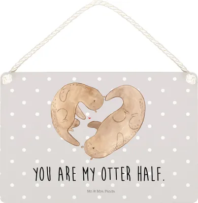 Produktbild von Mr. & Mrs. Panda Schild Otter Herz DIN A5 - Grau Pastell - Geschenk, Holzschild, Liebe, Hochzeitstag, holzbild, kleine aufmerksamkeit, wandhänger, Türschild