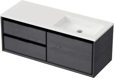 Produktbild von Sanox Badmöbel-Set Loft BxHxT 120,5 x 47 x 45,5 cm Frontfarbe black oak mit Waschtisch Mineralguss weiß Griff chrom 8474