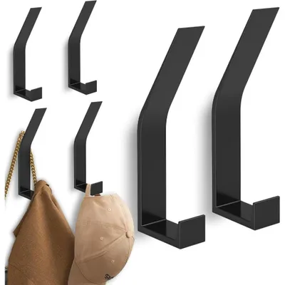 Produktbild von 6 Stück Schwarz kleiderhaken Wand zum Bohren-Schrauben unsichtbar Moderne Garderobenhaken Garderobenleiste Wand für Jacken Mäntel Cap Schals Handtuch