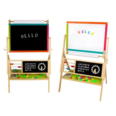 Produktbild von Kinder-Holztafel, 3-in-1-Ständer – Schwarze Tafel, Magnettafel, weiße Tafel mit Zubehör
