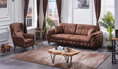 Produktbild von Braun Sofagarnitur Sofa Dreisitzer Couchen Design Sessel Wohnzimmer