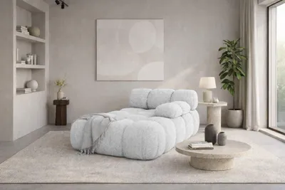 Image de chaise longue modulable, tissu bouclé Abriamo, gris clair, version droite, Selia
