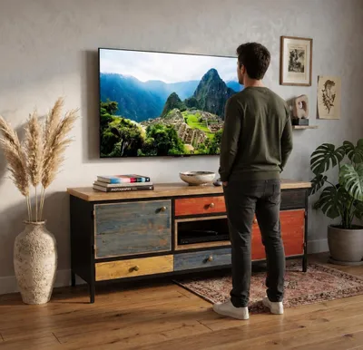 Image de Meuble TV en bois et métal, style industriel, coloré, rustique, commode, armoire, vintage