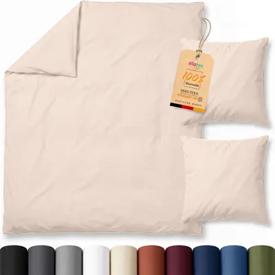 Produktbild von EllaTex Renforcé Bettwäsche 200x200 + 2x 80x80 cm Baumwolle – 3 teiliges Bettwäsche Set, Farbe: Creme