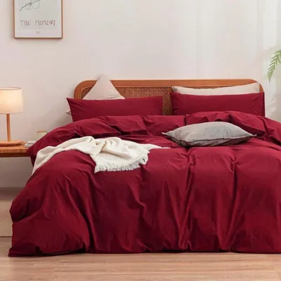 Zdjęcie produktu dla Komplet pościeli 135x200 cm, bawełna, kolor bordowy, 2-elementowy, z zamkiem błyskawicznym, certyfikat OEKO-TEX®