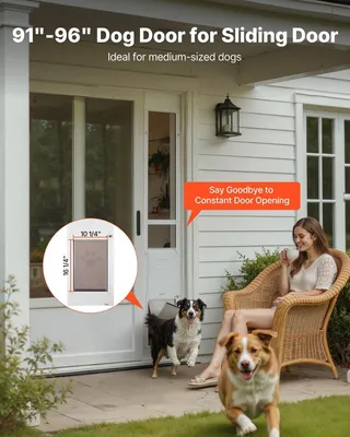 Produktbild von Dog Door for Sliding Glass Door, 2311-2439 mm Adjustable Height, Aluminum Alloy Frame with Metal Rotating Hinges, Lock Design, 260.4 x 412.8 mm Flap, Sliding Glass Pet Door for Renters