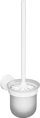 Produktbild von WHITE WC-Bürstengarnitur Messing Weiß mit Glasbehälter 95x370x140 mm für Bad & WC >> zum Bohren oder Kleben