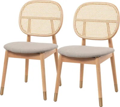 Produktbild von home24 Esszimmerstuhl - 2er-Set - Rattan & Webstoff / Buche Massiv
