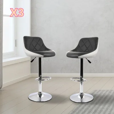 Produktbild von 6er Set Barhocker mit Lehne aus Kunstleder 360° drehbar höhenverstellbar - Barstuhl, Küchenhocker Schwarz+weiß
