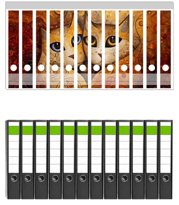 Produktbild von Wallario 12 Stück schmale Ordner inkl. Klebeetiketten mit Motive Goldene Katzen -  Set mit Rückenschildern / Ordnerrücken Stickern