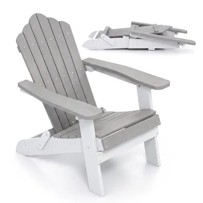 Immagine prodotto di COSTWAY Sedia Adirondack da giardino pieghevole e resistente alle intemperie, sedia Adirondack con schienale alto e braccioli larghi, sedia da giardino fino a 180 kg, grigio e bianco